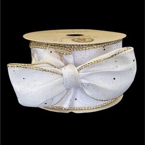 White & Gold Glitter Ribbon 2.5" x 18 Ft By My Texas House